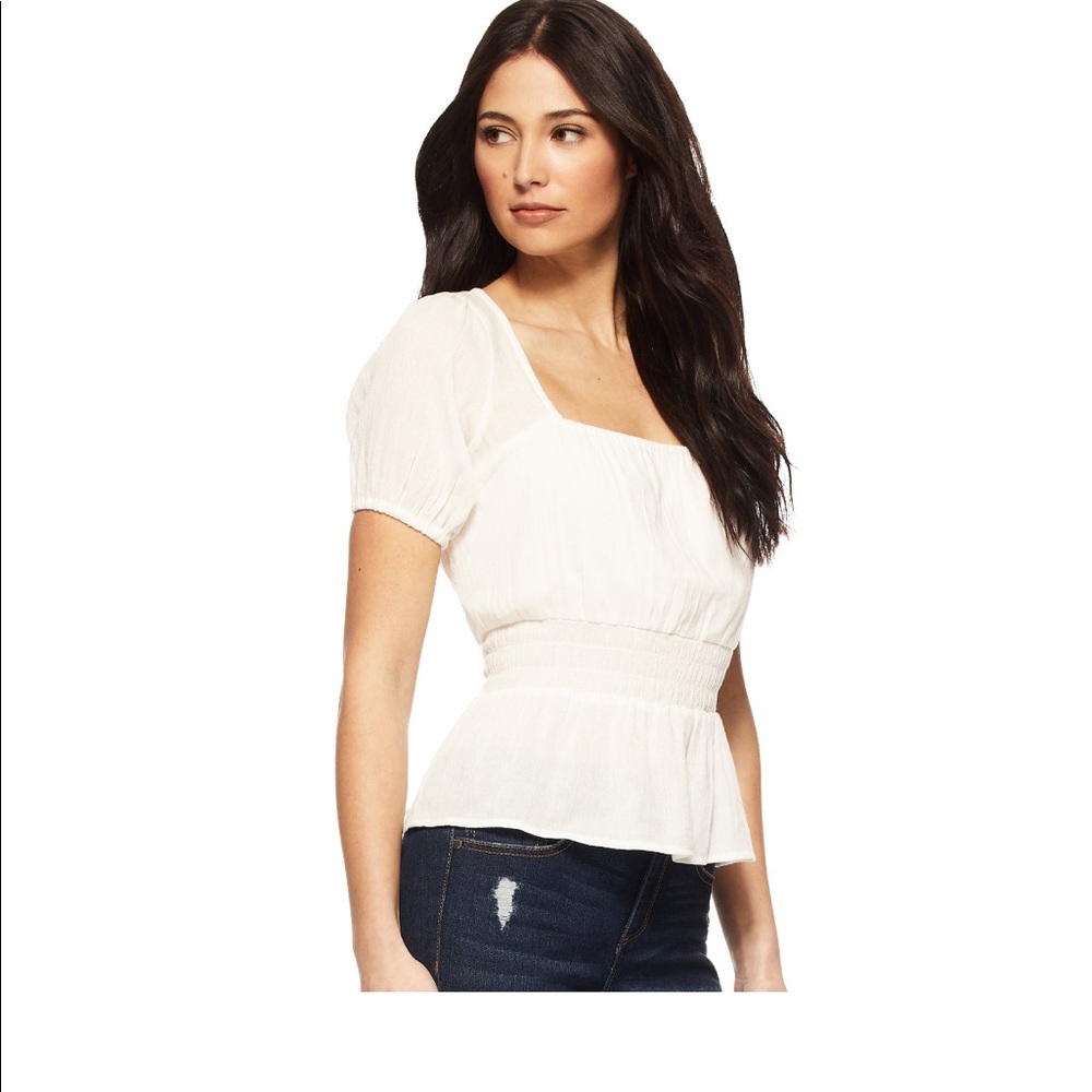 Short Sleeved Square Neck Smocked Waist Top